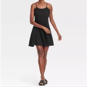 Women's Beach Bungalow Linen Mini Dress - A New Day Black Size L